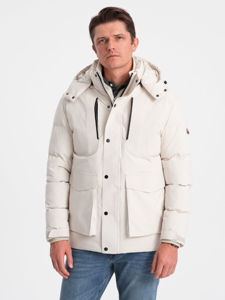Ombre Clothing Creme Herren Steppwinterjacke mit Kapuze Ombre Kleidung
