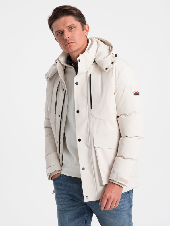Ombre Clothing Creme Herren Steppwinterjacke mit Kapuze Ombre Kleidung