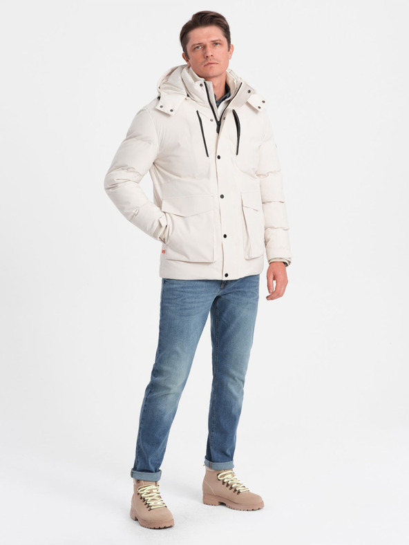 Ombre Clothing Creme Herren Steppwinterjacke mit Kapuze Ombre Kleidung