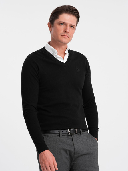 Ombre Clothing Schwarzer Herren Pullover mit Hemdkragen Ombre Kleidung