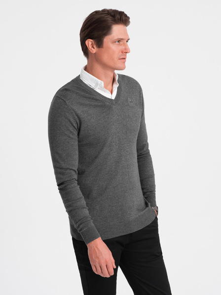 Ombre Clothing Grau Herren Pullover mit Hemdkragen Ombre Kleidung