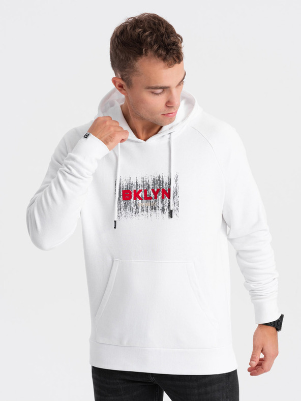 Ombre Clothing Weißer Herren-Kapuzenpullover mit Druck Ombre Clothing