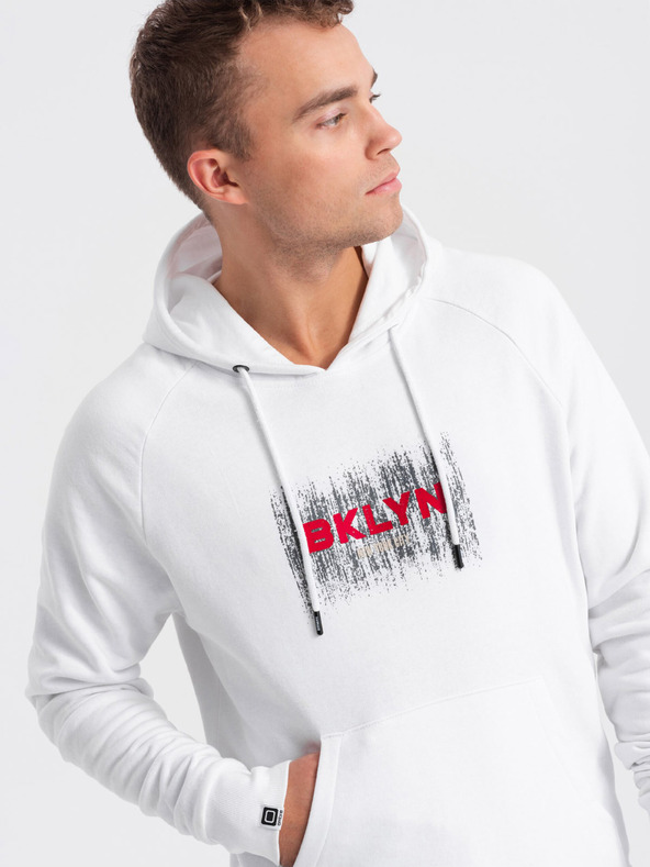 Ombre Clothing Weißer Herren-Kapuzenpullover mit Druck Ombre Clothing