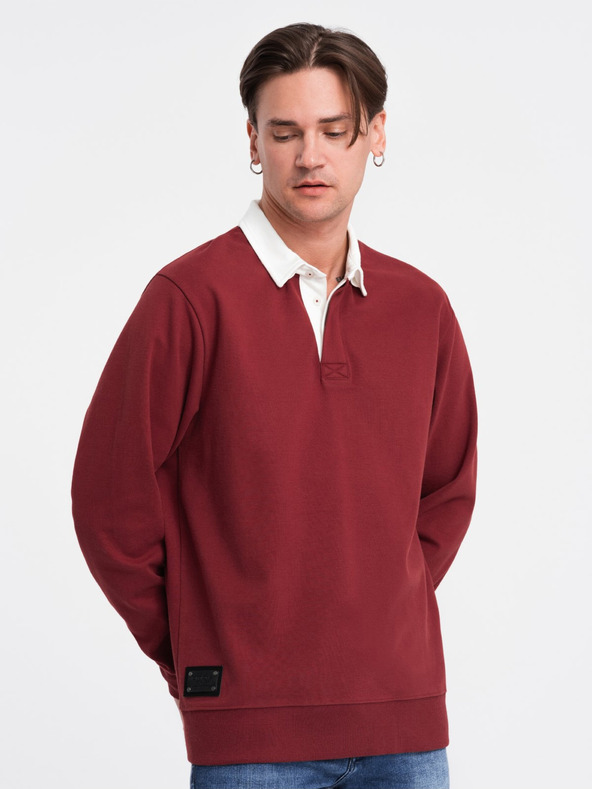 Ombre Clothing Herren Sweatshirt mit bordeauxfarbenem Kragen Ombre Clothing