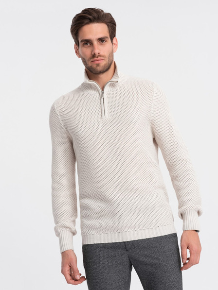 Ombre Clothing Cremefarbener Herren Kragenpullover Ombre Clothing