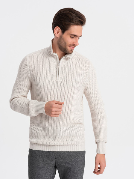 Ombre Clothing Cremefarbener Herren Kragenpullover Ombre Clothing
