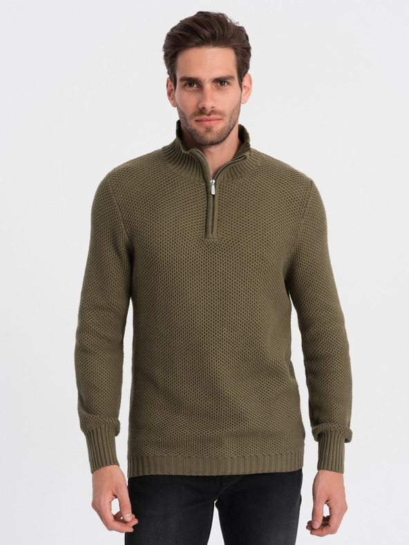 Ombre Clothing Khaki Herren Kragenpullover Ombre Clothing