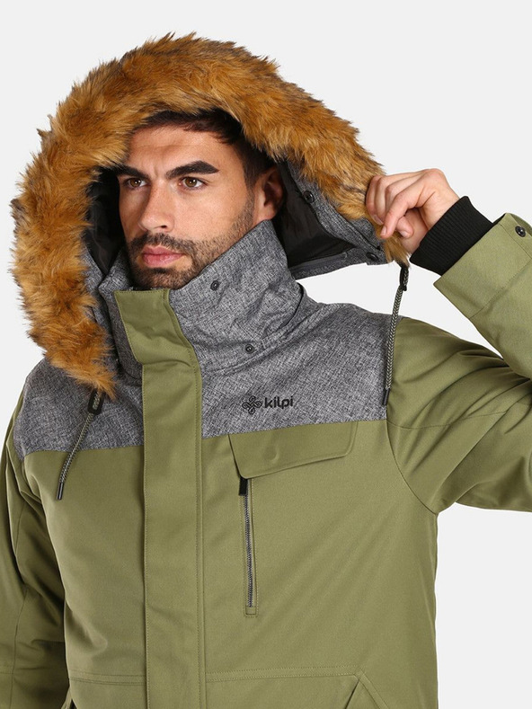 Kilpi Khakifarbene Herren-Winterjacke mit Fellimitat Kilpi ALPHA
