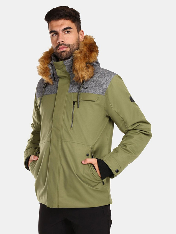 Kilpi Khakifarbene Herren-Winterjacke mit Fellimitat Kilpi ALPHA