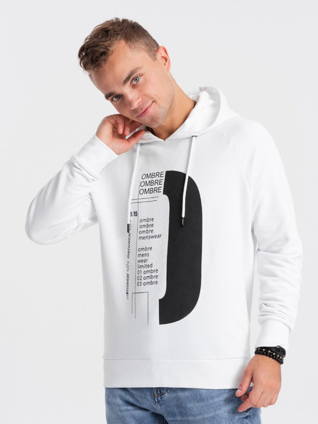 Ombre Clothing Weißer Herren-Kapuzenpullover mit Druck Ombre Clothing