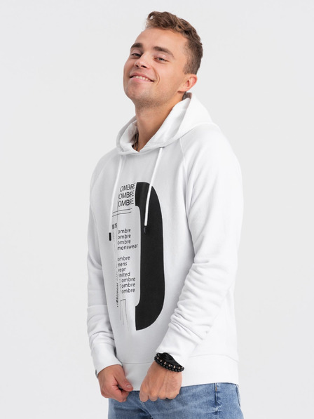 Ombre Clothing Weißer Herren-Kapuzenpullover mit Druck Ombre Clothing