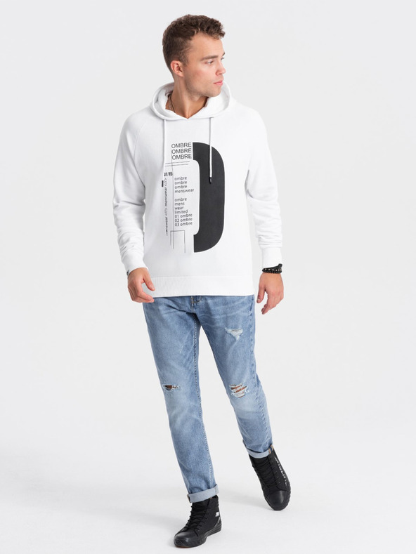 Ombre Clothing Weißer Herren-Kapuzenpullover mit Druck Ombre Clothing
