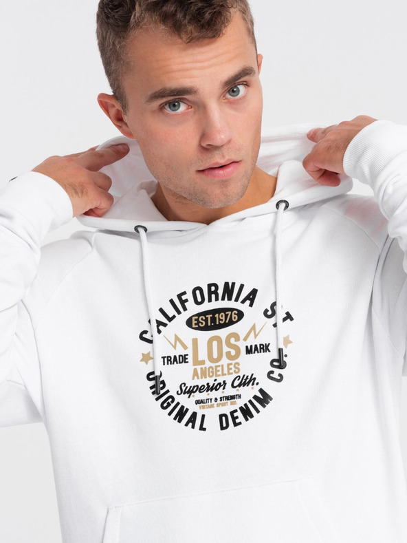 Ombre Clothing Weißer Herren-Kapuzenpullover mit Druck Ombre Clothing