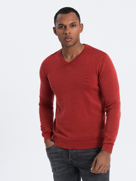 Ombre Clothing Roter Herren-Basispullover mit V-Ausschnitt Ombre Kleidung