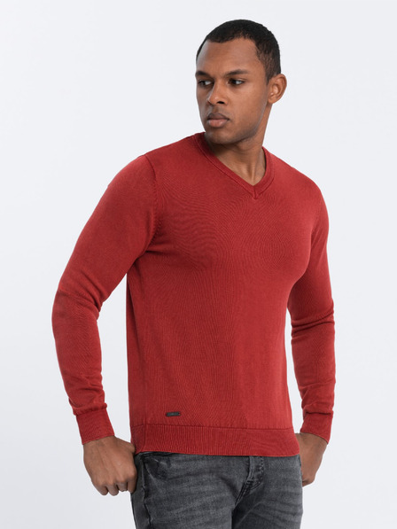 Ombre Clothing Roter Herren-Basispullover mit V-Ausschnitt Ombre Kleidung