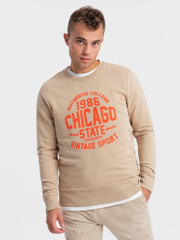 Ombre Clothing Beige Herren Sweatshirt bedruckt Ombre Kleidung