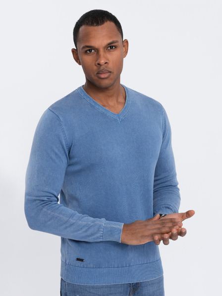 Ombre Clothing Blauer Herren Pullover mit V-Ausschnitt Ombre Clothing