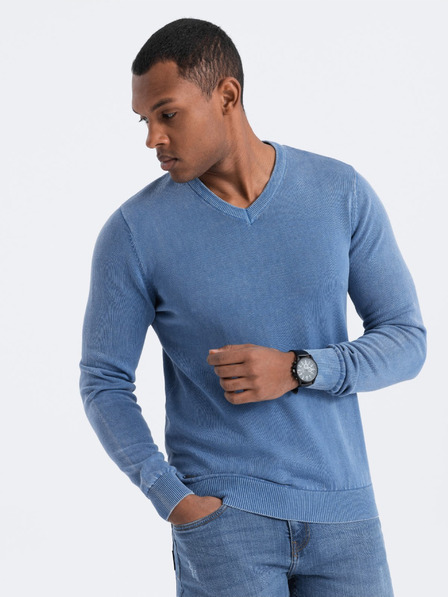 Ombre Clothing Blauer Herren Pullover mit V-Ausschnitt Ombre Clothing