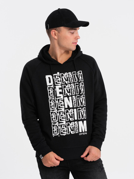 Ombre Clothing Schwarz-weißer Herren-Kapuzenpullover mit Druck Ombre Clothing