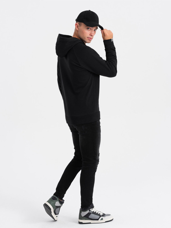 Ombre Clothing Schwarz-weißer Herren-Kapuzenpullover mit Druck Ombre Clothing
