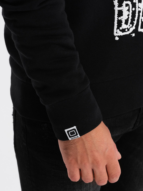 Ombre Clothing Schwarz-weißer Herren-Kapuzenpullover mit Druck Ombre Clothing