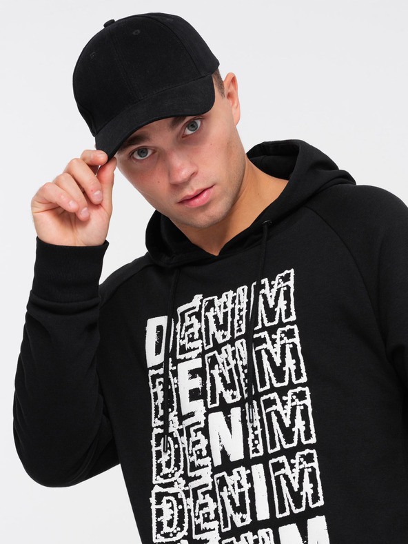 Ombre Clothing Schwarz-weißer Herren-Kapuzenpullover mit Druck Ombre Clothing