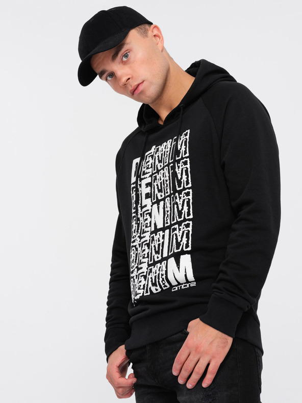 Ombre Clothing Schwarz-weißer Herren-Kapuzenpullover mit Druck Ombre Clothing