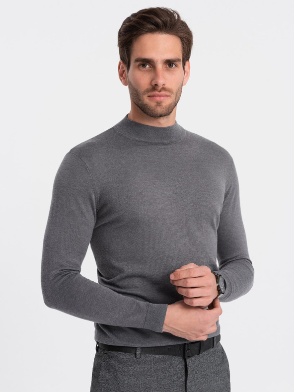 Ombre Clothing Graue Herren-Basic-Strickjacke mit Stehkragen Ombre Clothing