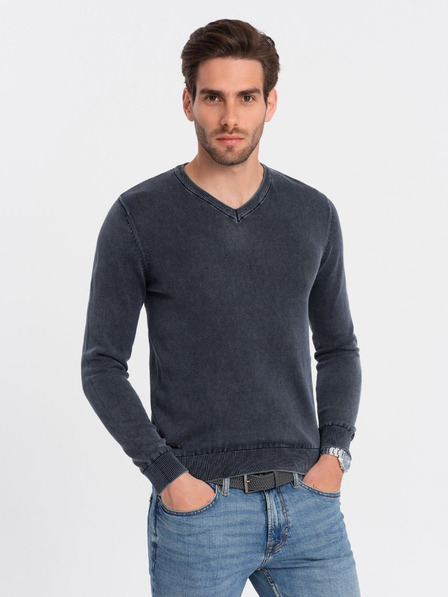 Ombre Clothing Dunkelblauer Herren-Basic-Pullover mit V-Ausschnitt Ombre Clothing