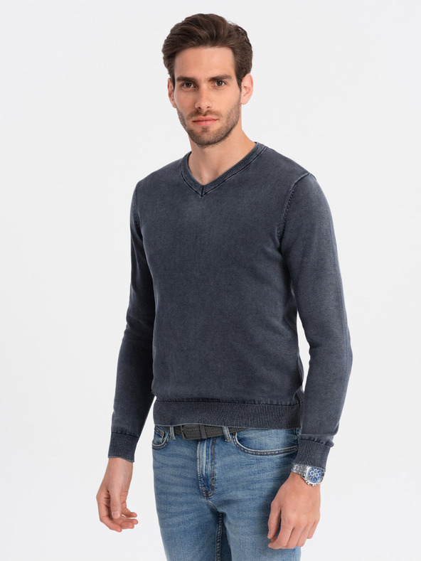 Ombre Clothing Dunkelblauer Herren-Basic-Pullover mit V-Ausschnitt Ombre Clothing
