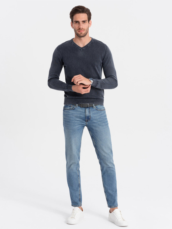 Ombre Clothing Dunkelblauer Herren-Basic-Pullover mit V-Ausschnitt Ombre Clothing