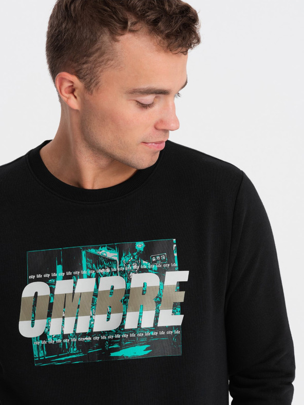 Ombre Clothing Schwarzes bedrucktes Herren-Sweatshirt Ombre Clothing