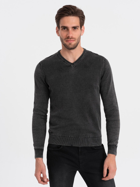 Ombre Clothing Schwarzer Herren-Basic-Pullover mit V-Ausschnitt Ombre Clothing