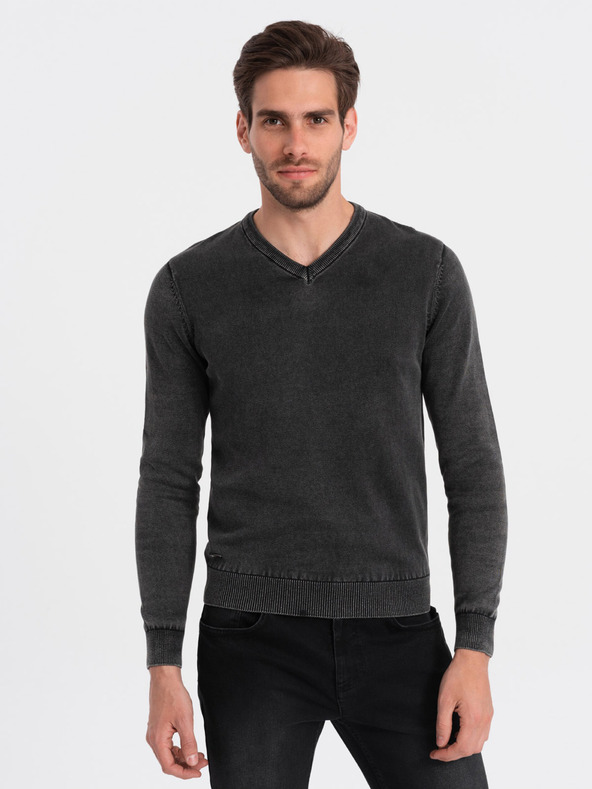 Ombre Clothing Schwarzer Herren-Basic-Pullover mit V-Ausschnitt Ombre Clothing