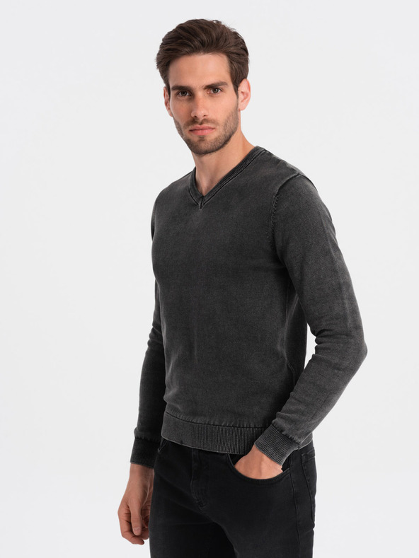 Ombre Clothing Schwarzer Herren-Basic-Pullover mit V-Ausschnitt Ombre Clothing