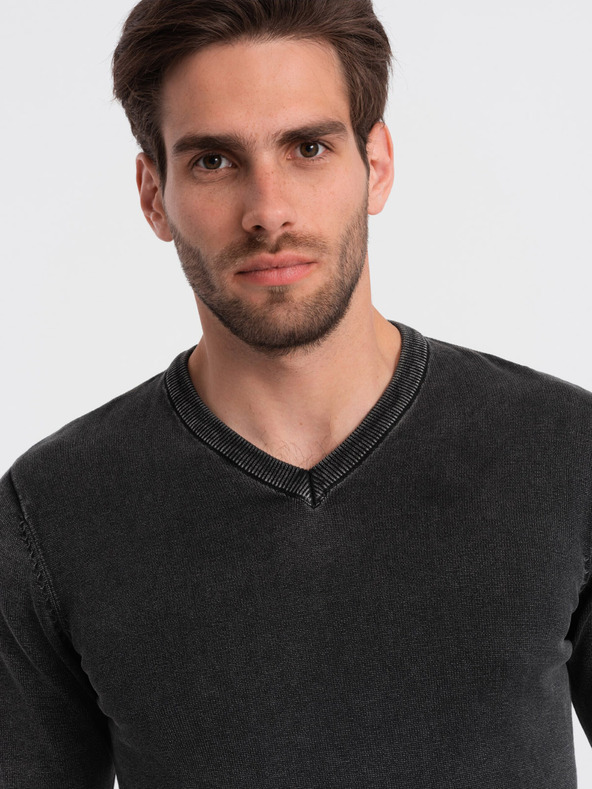 Ombre Clothing Schwarzer Herren-Basic-Pullover mit V-Ausschnitt Ombre Clothing