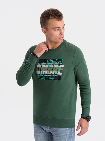 Ombre Clothing Grünes bedrucktes Herren-Sweatshirt Ombre Clothing