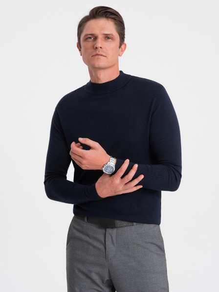 Ombre Clothing Dunkelblauer Herren-Basic-Pullover mit Stehkragen Ombre Clothing