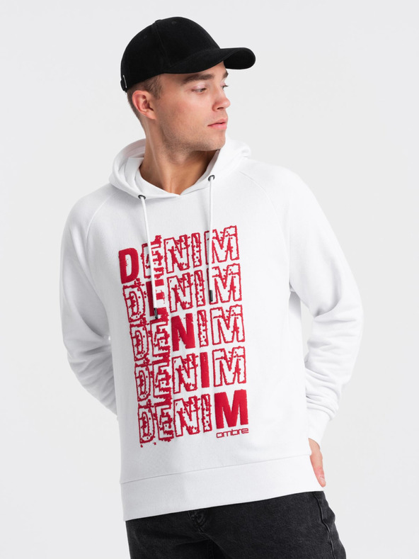 Ombre Clothing Rot-weißer Herren-Kapuzenpullover mit Aufdruck Ombre Clothing