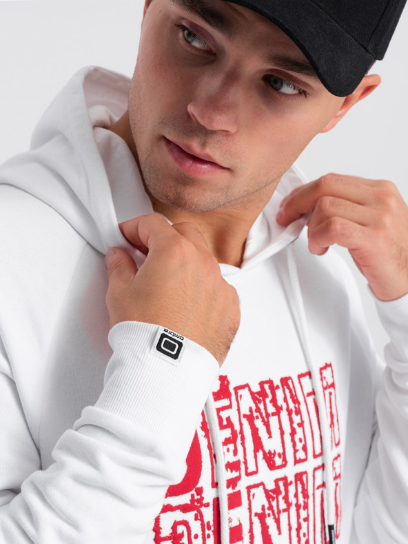 Ombre Clothing Rot-weißer Herren-Kapuzenpullover mit Aufdruck Ombre Clothing