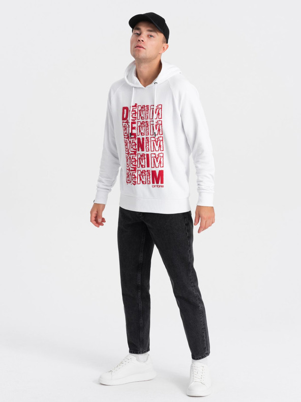 Ombre Clothing Rot-weißer Herren-Kapuzenpullover mit Aufdruck Ombre Clothing