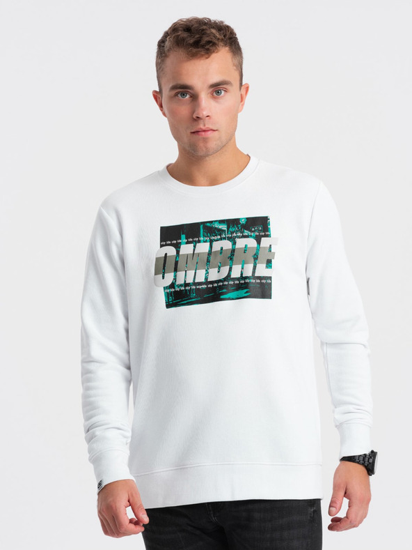 Ombre Clothing Weißer Herren-Kapuzenpullover mit Druck Ombre Clothing
