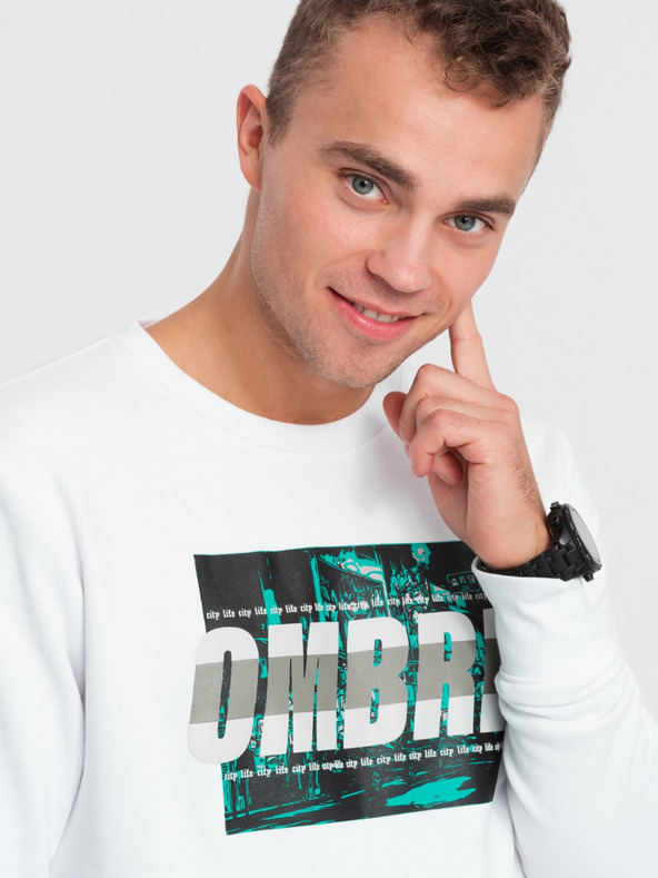 Ombre Clothing Weißer Herren-Kapuzenpullover mit Druck Ombre Clothing