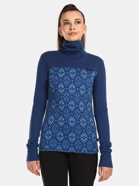 Kilpi Dunkelblaues gemustertes Damen-Rollkragen-T-Shirt aus Merinowolle Kilpi JANNU