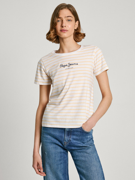 Pepe Jeans Gelb und weiß gestreiftes Damenhemd Pepe Jeans