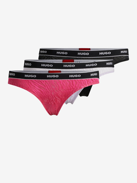 HUGO Dreier-Set Damen-Tangas in Schwarz, Rosa und Lila HUGO
