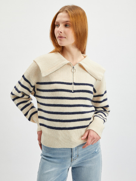 Orsay Cremefarbener gestreifter Damen-Pullover ORSAY