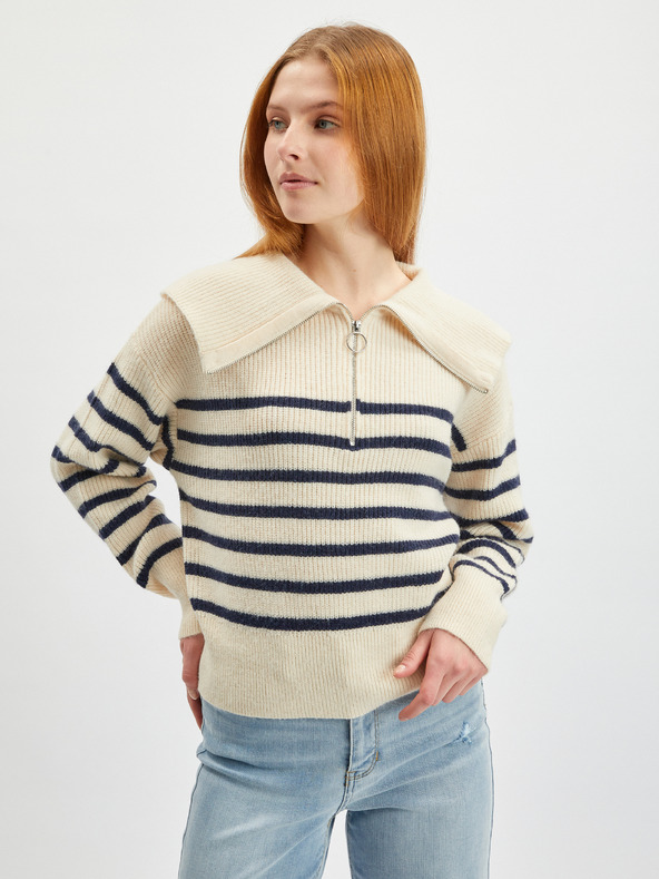 Orsay Cremefarbener gestreifter Damen-Pullover ORSAY