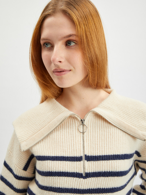 Orsay Cremefarbener gestreifter Damen-Pullover ORSAY