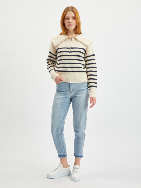 Orsay Cremefarbener gestreifter Damen-Pullover ORSAY